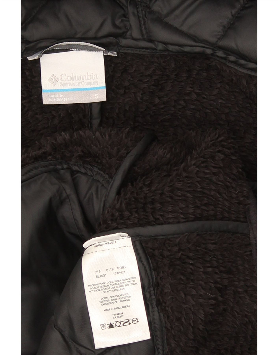 Columbia Womens Hooded Quilted Fleece Jacket UK 10 Small Black Polyester