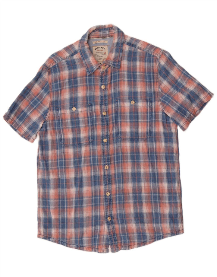 Fat Face Mens Short Sleeve Regular Fit Shirt Small Blue Plaid Cotton