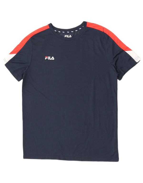 Fila Mens T-Shirt Top Large Navy Blue Colourblock Polyester