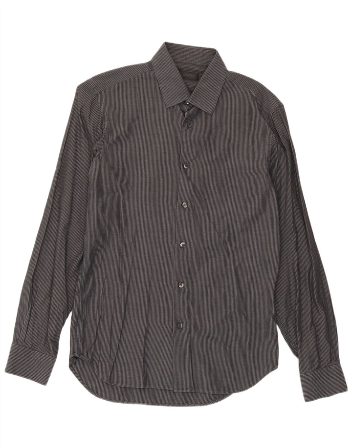 Calvin Klein Mens Shirt Size 40 Medium Grey Striped Cotton