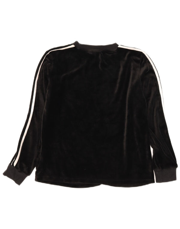 Adidas Damen Velour Top Langarm UK 12 Medium Schwarz Polyester