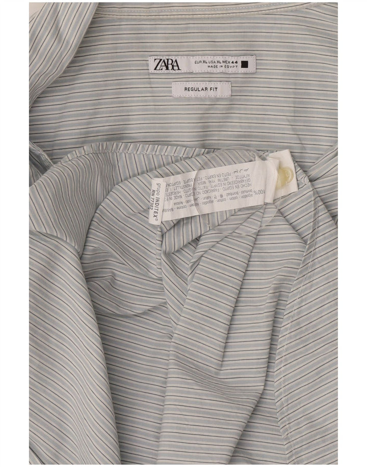 Zara Mens Regular Fit Shirt XL Blue Striped Cotton