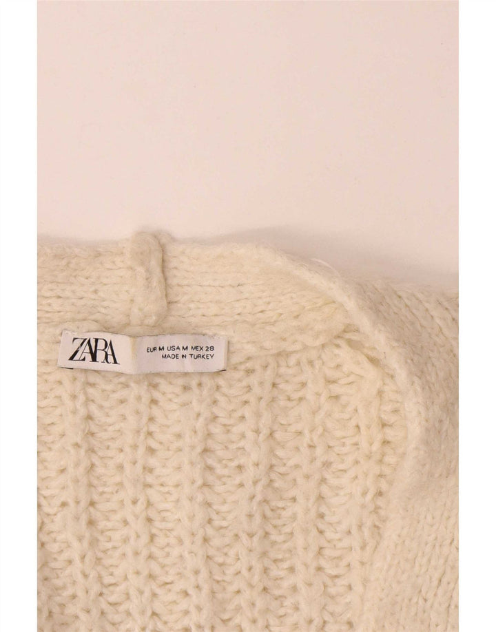 Zara Womens Oversized Open Cardigan Sweater UK 14 Medium Beige Acrylic