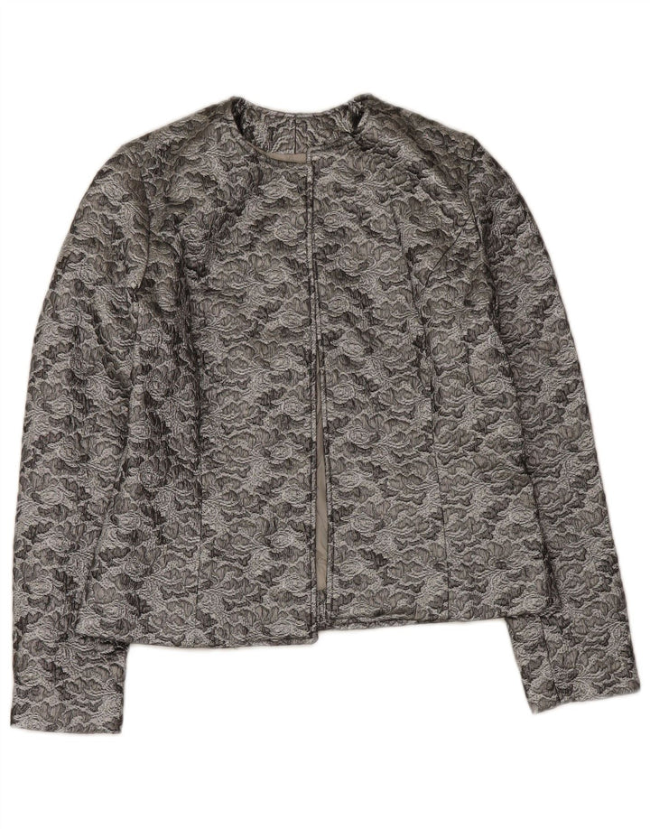 Vintage Womens Open Blazer Jacket UK 14 Medium Grey Floral