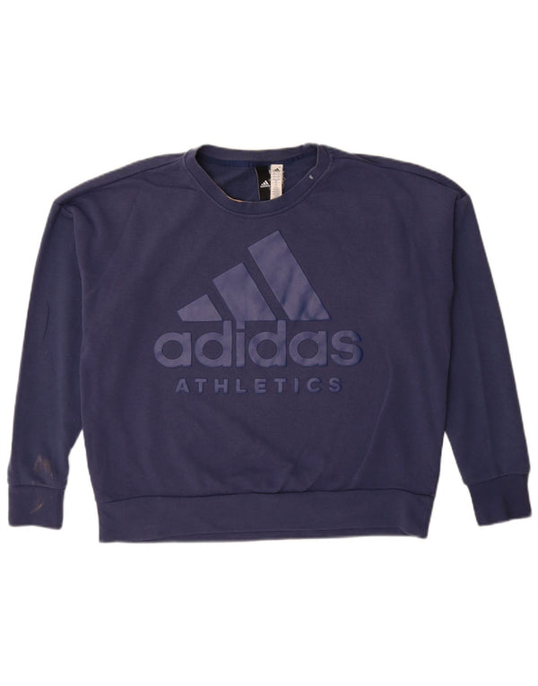 Adidas Dame Grafisk Oversized Sweatshirt Jumper UK 16/18 Large Navy Blue