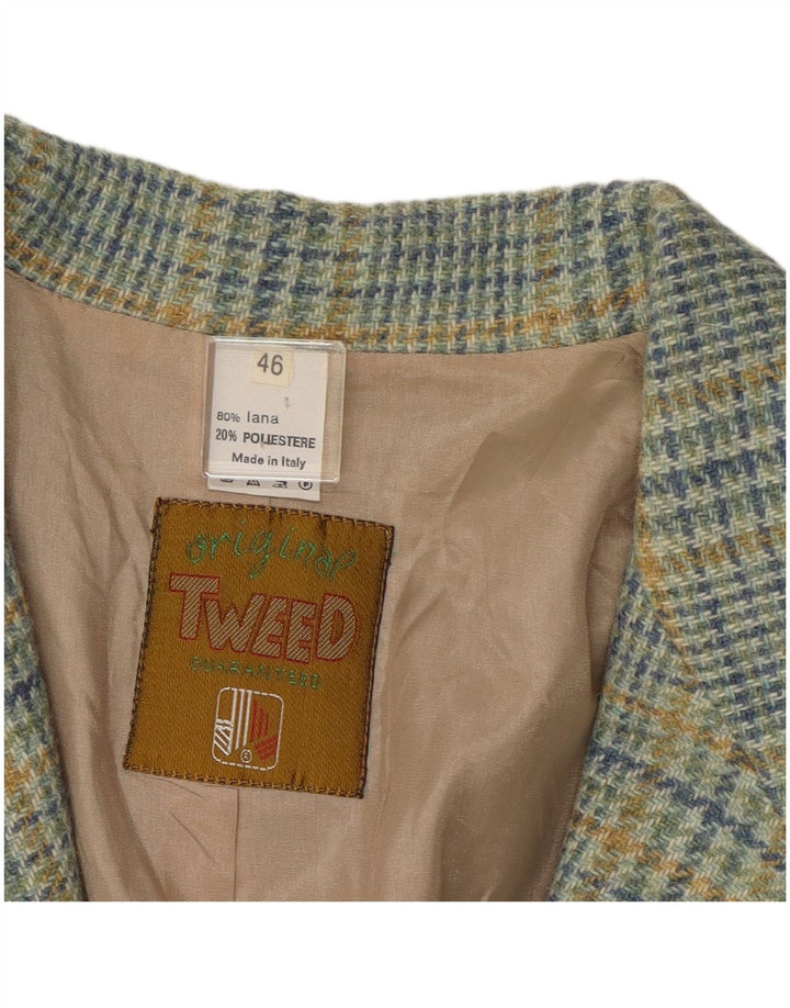 Vintage Womens 2 Button Blazer Jacket IT 46 Large Blue Check Wool