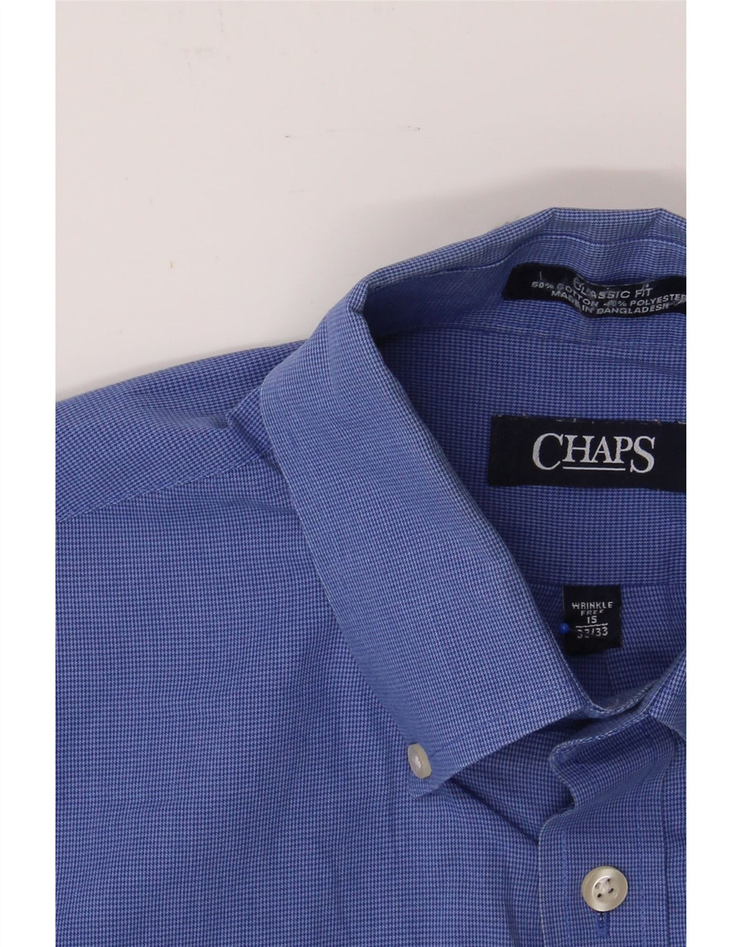 CHAPS Mens Classic Fit Shirt Size 15 Medium Blue Houndstooth Cotton Vintage Chaps and Second-Hand Chaps from Messina Hembry 