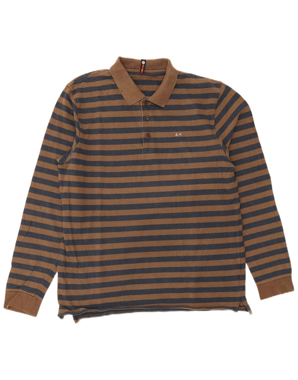 Sun68 Polo de manga larga para hombre 2XL Algodón a rayas marrón
