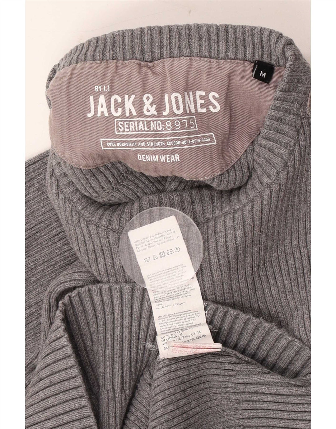 Jack & Jones Mens Crew Neck Jumper Sweater Medium Grey Colourblock Cotton