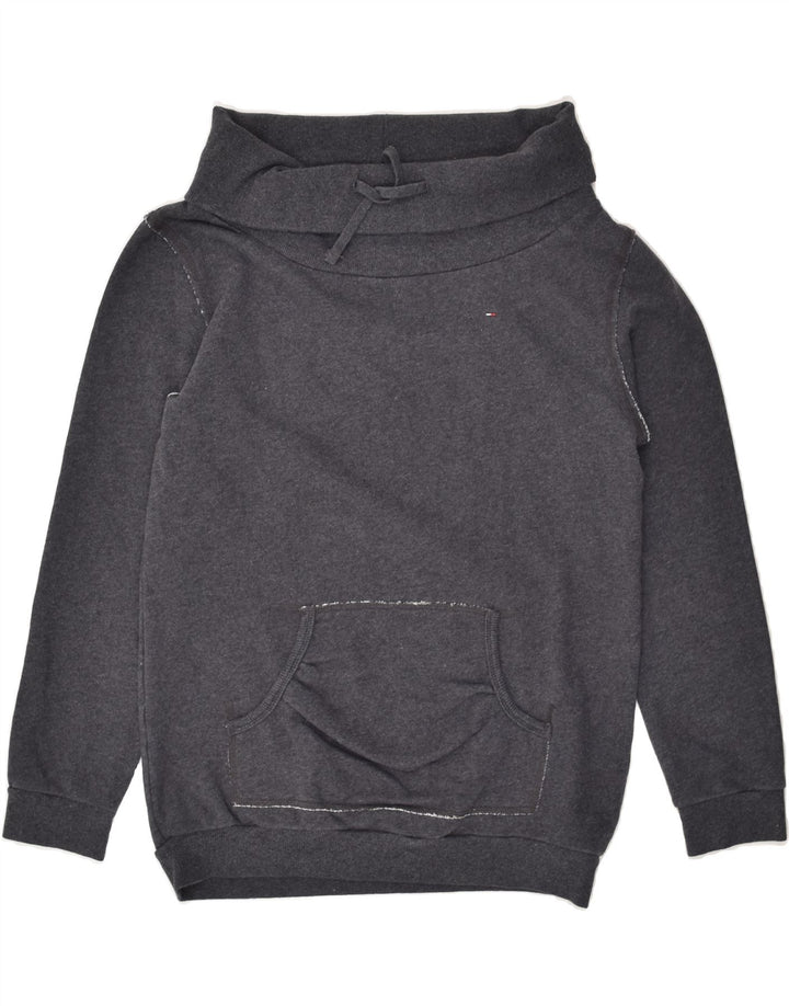 TOMMY HILFIGER Womens Roll Neck Sweatshirt Jumper UK 12 Medium Grey Cotton | Vintage Tommy Hilfiger | Thrift | Second-Hand Tommy Hilfiger | Used Clothing | Messina Hembry 