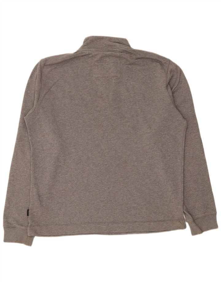 Hugo Boss Herre Button Neck Sweatshirt Jumper Stor Grå Bomuld