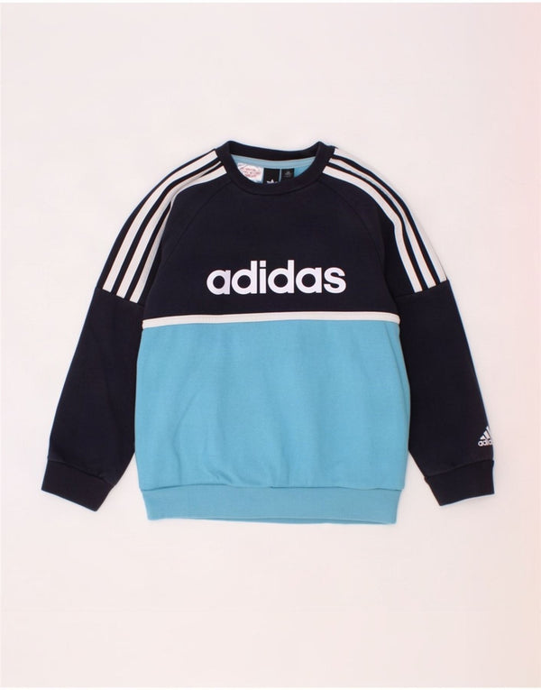 Adidas meninos moletom gráfico jumper 6-7 anos azul marinho colorblock