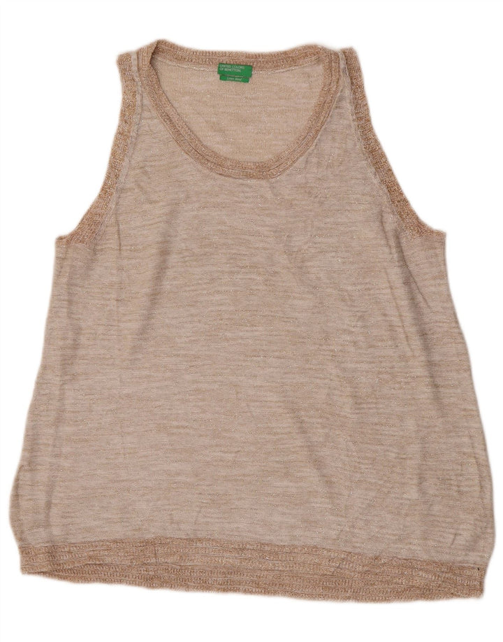 Benetton Womens Vest Tank Top UK 14 Medium Beige Linen