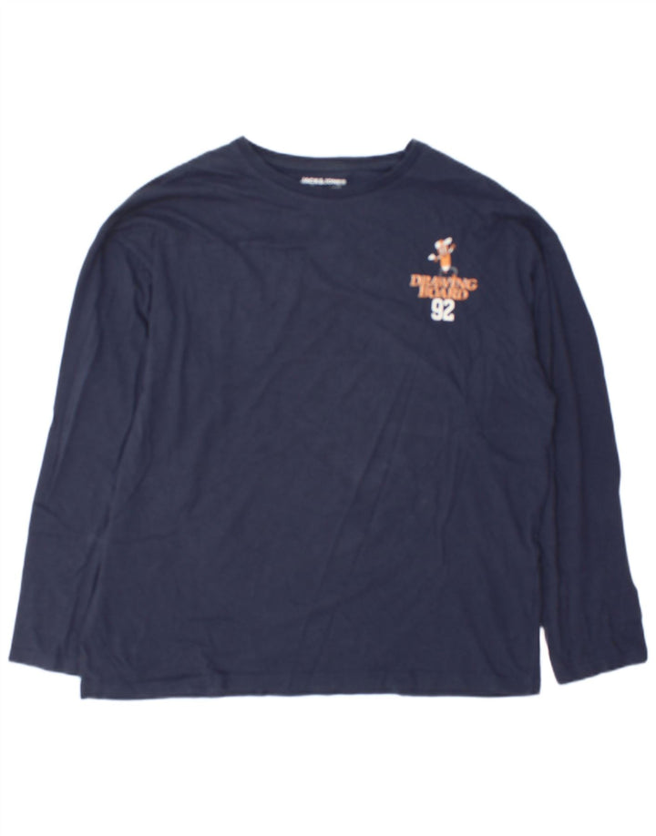 Jack & Jones Mens Graphic Top Long Sleeve Large Navy Blue Cotton