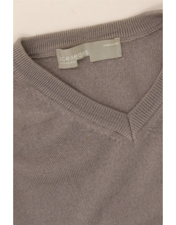 ICEBERG Womens V-Neck Jumper Sweater UK 16 Large Grey Wool Vintage Iceberg and Second-Hand Iceberg from Messina Hembry 