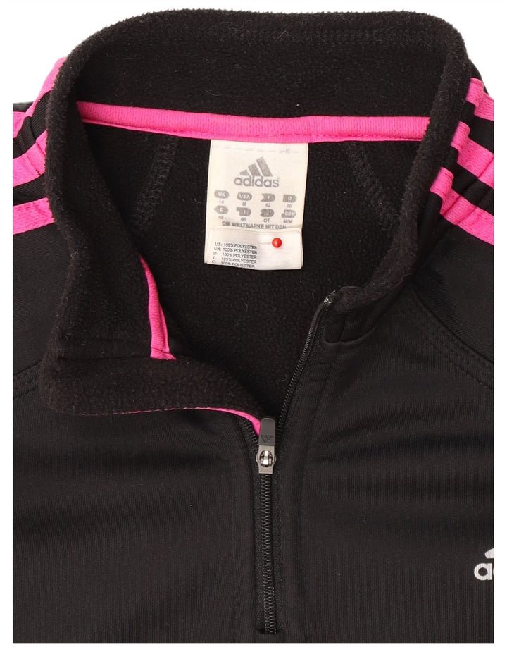 Top della tuta da ginnastica Adidas da donna con collo e zip UK 14 poliestere nero medio