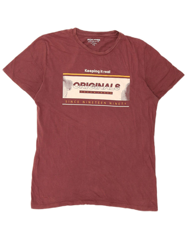 Jack & Jones Mens Graphic T-Shirt Top Large Burgundy Cotton