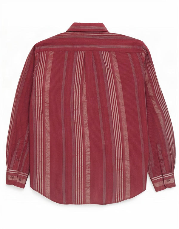 Fareast Chemise Homme Taille 18 45 2XL Coton Rayé Bordeaux