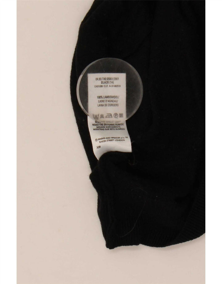 Marks & Spencer Womens Crop Roll Neck Jumper Sweater UK 14 Large Black Wool