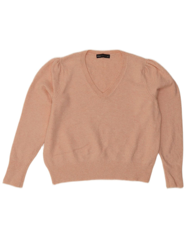 Marks & Spencer Damen Crop V-Ausschnitt Pullover Pullover UK 12 Mittelrosa Baumwolle
