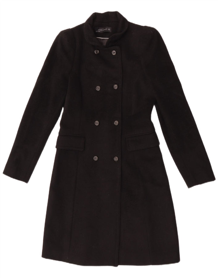 Zara Damen Zweireihiger Mantel UK 10 Small Schwarze Wolle