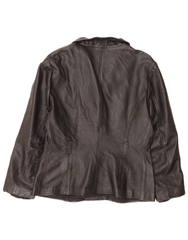 Jaqueta blazer feminina vintage de couro com 4 botões Reino Unido 14 médio preto clássico