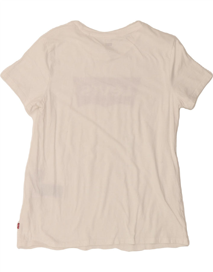 LEVI'S Womens Graphic T-Shirt Top UK 12 Medium White Cotton Vintage Levi's and Second-Hand Levi's from Messina Hembry 