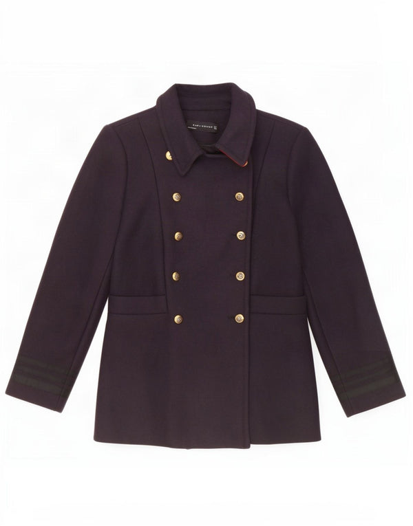 Zara Damen Pea Coat UK 14 Large Marineblau Polyester