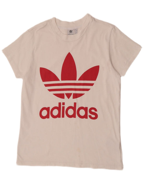 Adidas Dame Oversized grafisk T-shirt Top UK 8 Small White