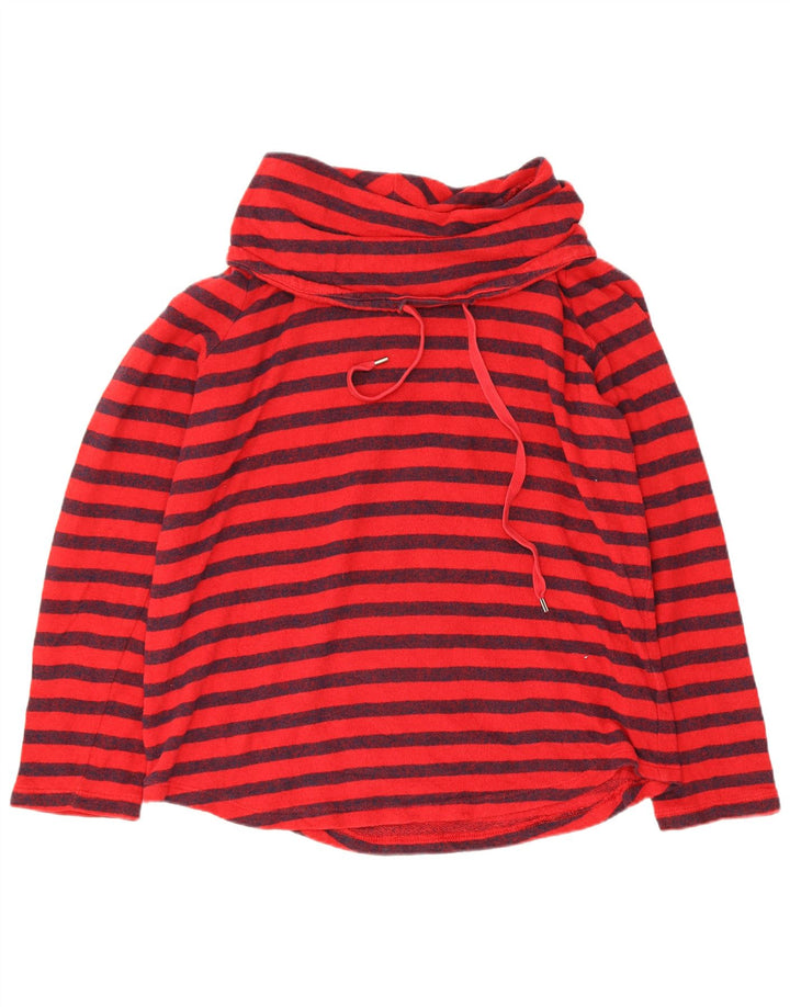 Chaps Womens Roll Neck Sweatshirt Jumper UK 14 Large Red Striped Cotton