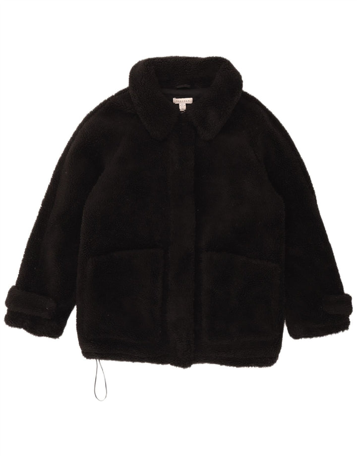 TOPSHOP Womens Oversized Faux Fur Overcoat UK 10 Small Black Polyester