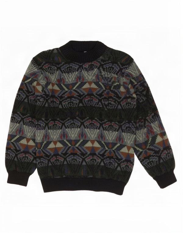 Vintage Mens Cardigan Sweater Large Green Geometric Acrylic