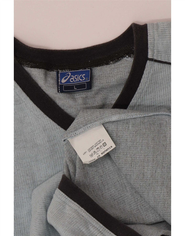 Asics Donna Top Manica Lunga UK 16 Large Blu Cotone