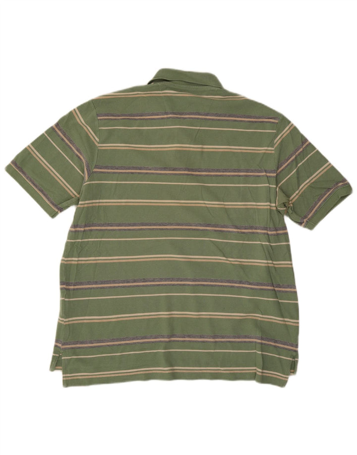 Eddie Bauer Mens Polo Shirt Large Green Striped Cotton