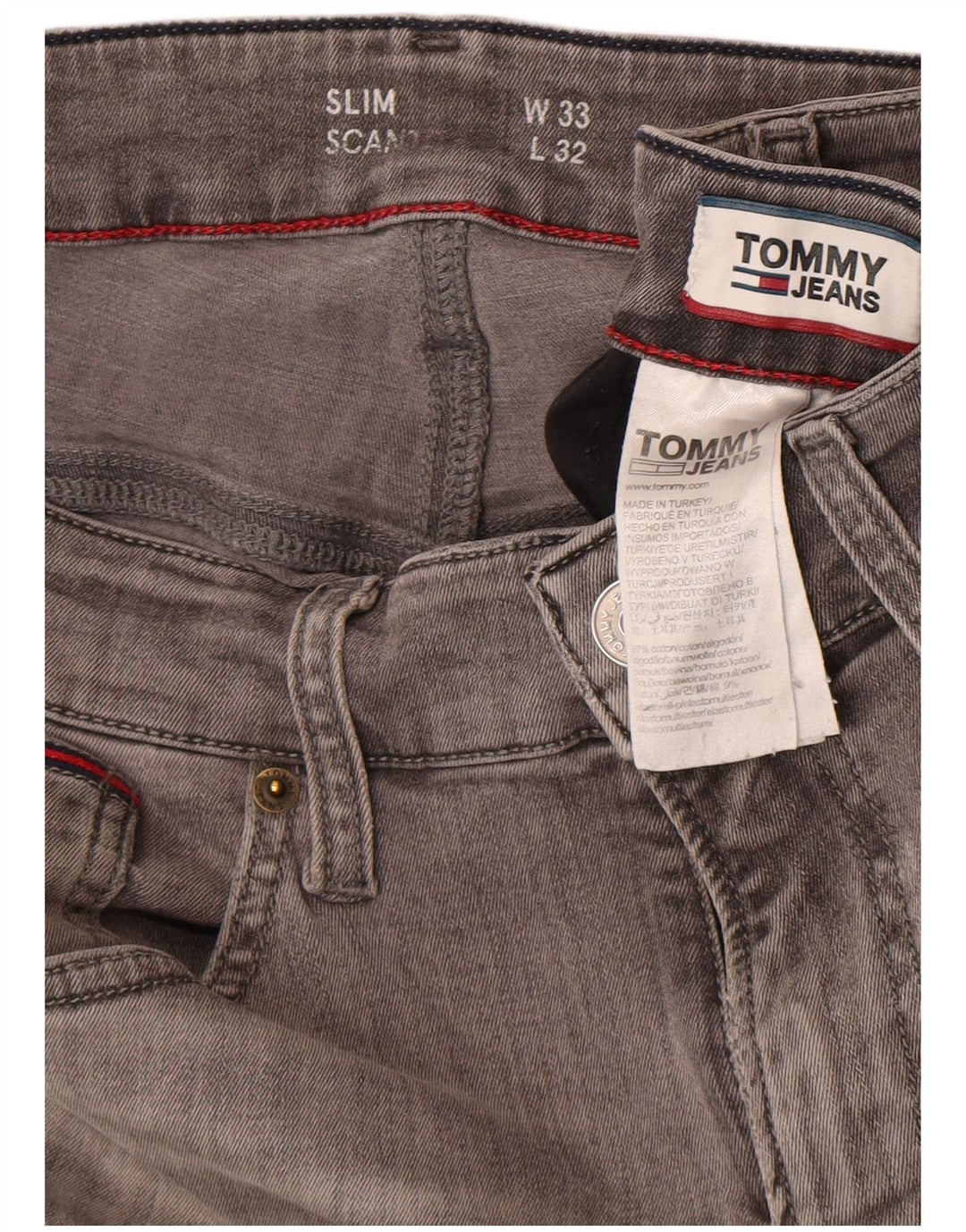 Tommy Hilfiger Mens Slim Jeans W33 L32 Grey Cotton