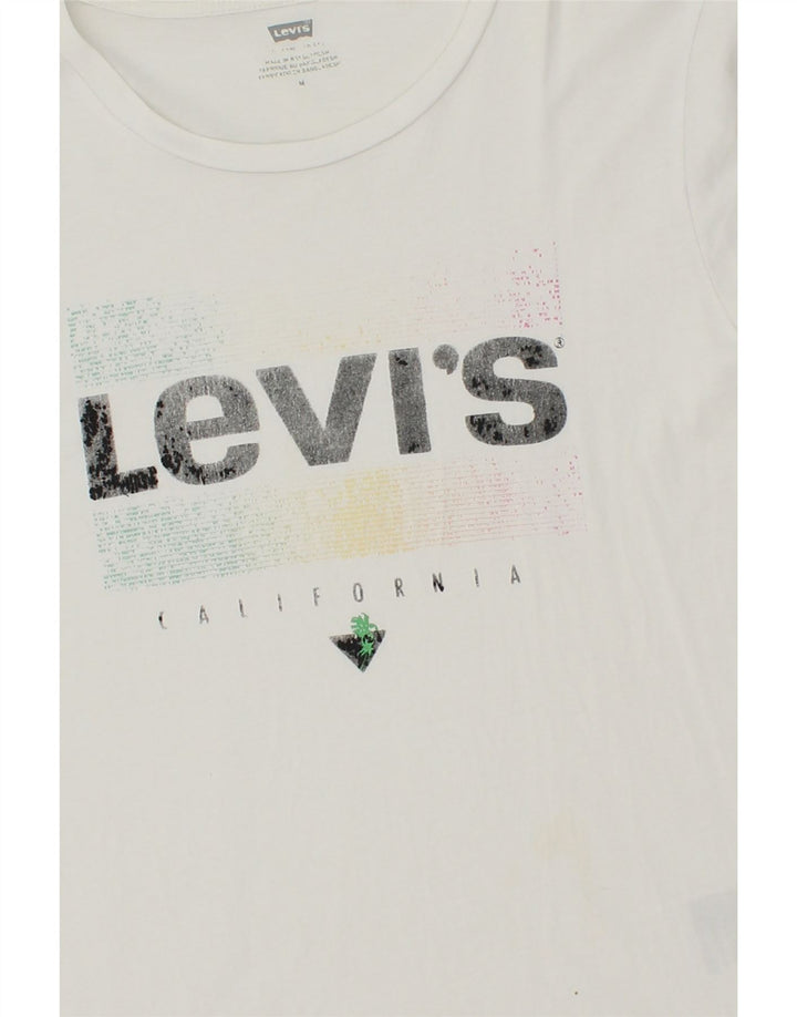 LEVI'S Womens Graphic T-Shirt Top UK 12 Medium White Cotton Vintage Levi's and Second-Hand Levi's from Messina Hembry 