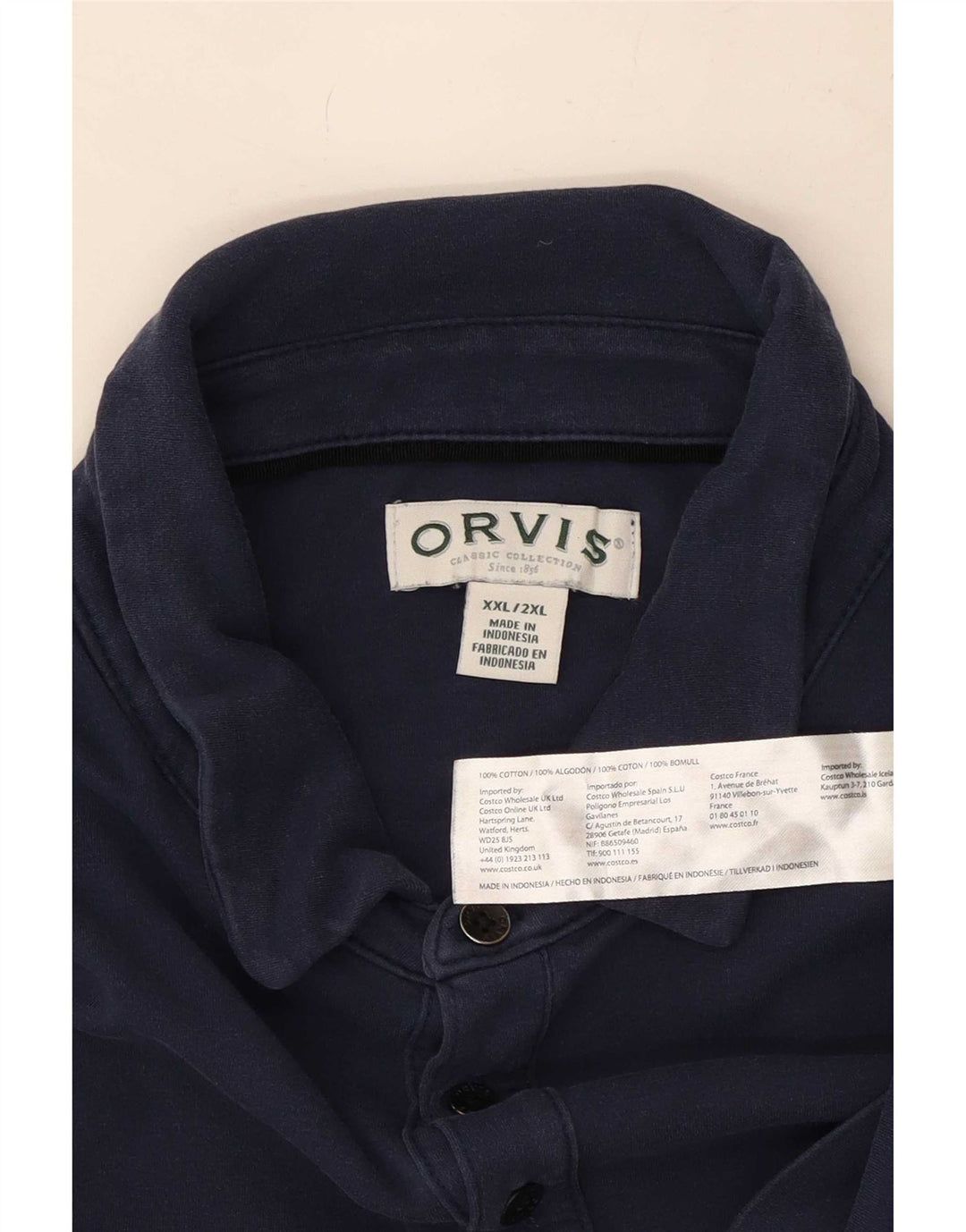 Orvis Mens Polo Shirt 2XL Navy Blue Cotton