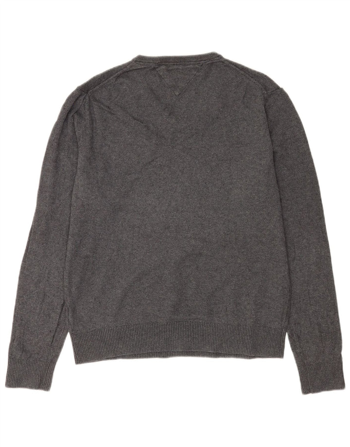 Tommy Hilfiger Mens V-Neck Jumper Sweater Large Grey Cotton