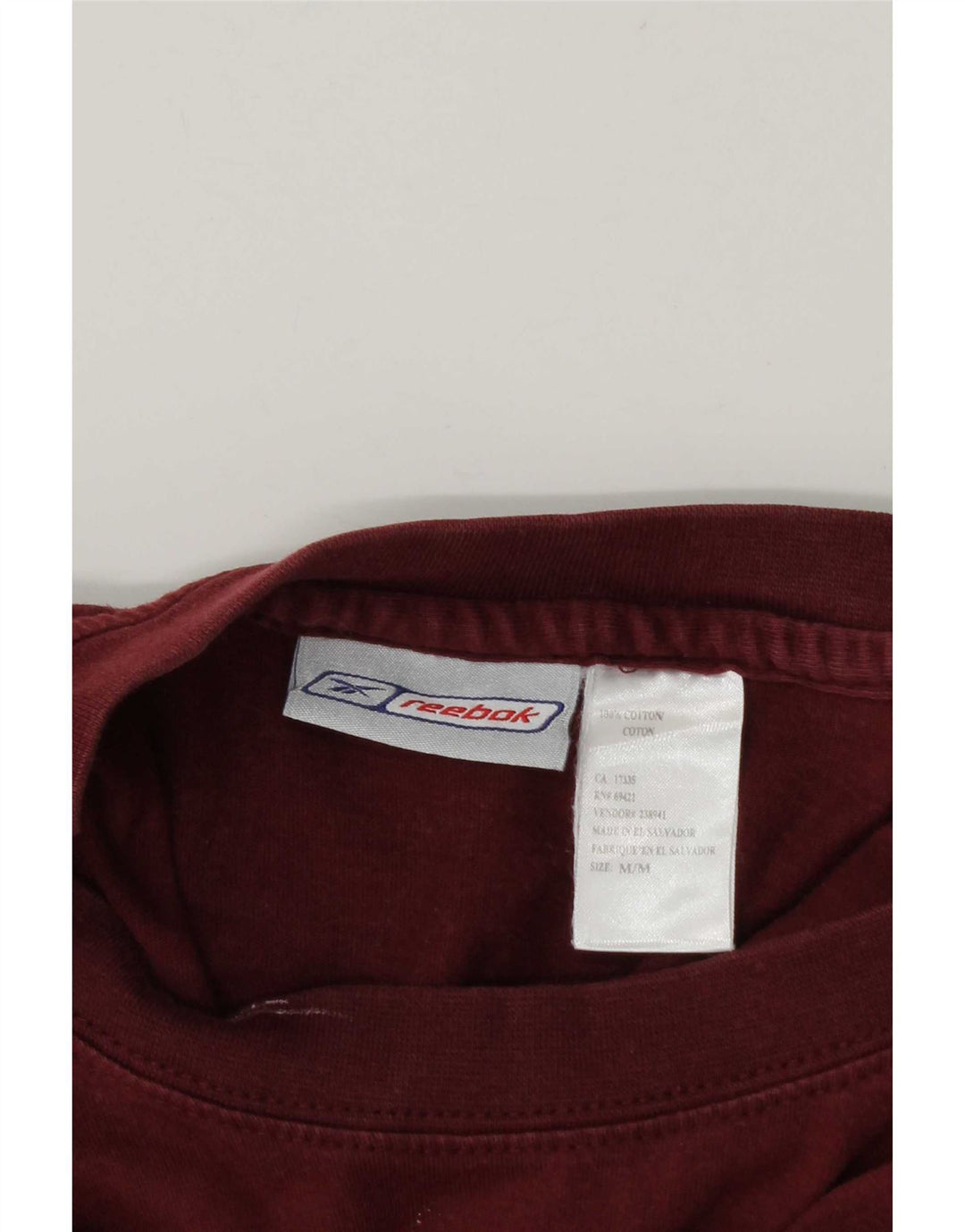 Reebok Mens T-Shirt Top Large Burgundy Cotton