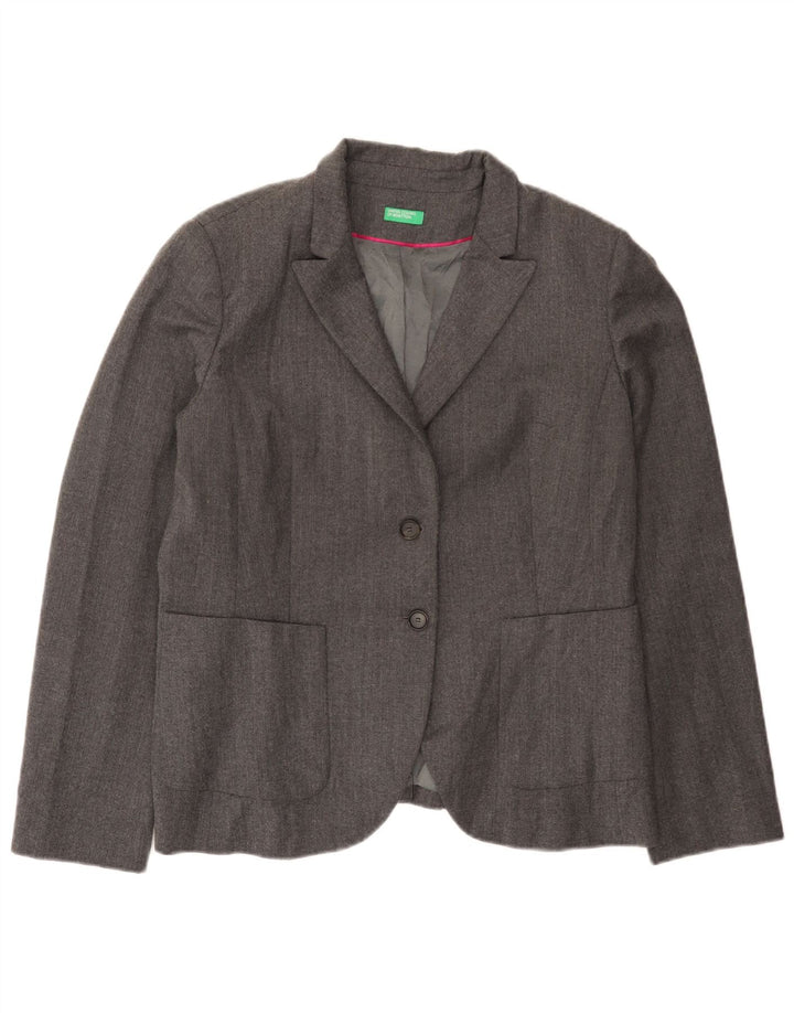 Benetton Womens 2 Button Blazer Jacket UK 16 Large Grey Wool