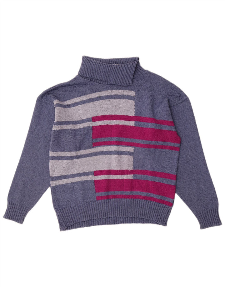 Pebble Dame Rullehals Sweater UK 12 Medium Blue Colourblock