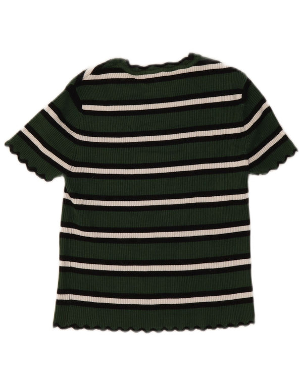 Zara Womens Crop T-Shirt Top UK 8 Lille grøn stribet viskose