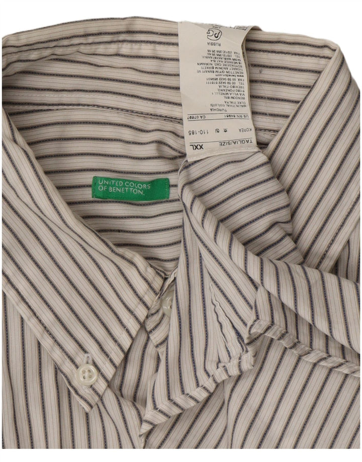 BENETTON Herrenhemd 2XL weiß gestreift aus Baumwolle