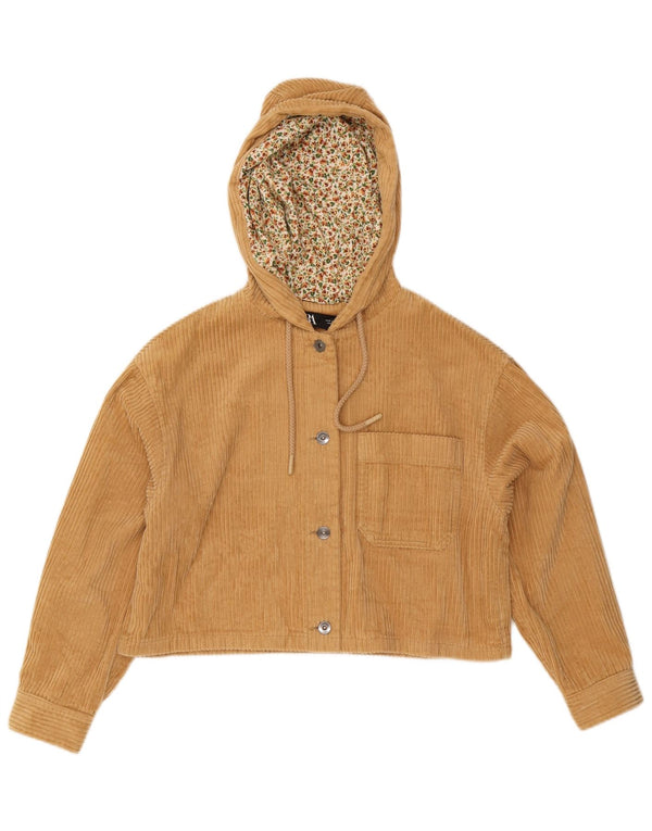 Zara Γυναικείο Crop Hooded Oversized κοτλέ μπουφάν UK 10 Small Beige βαμβακερό