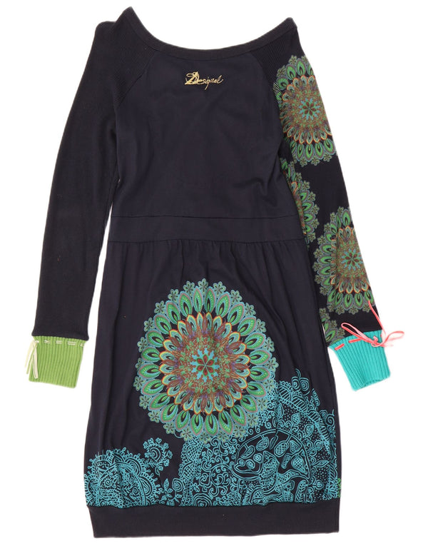 Desigual Womens Long Sleeve Bubble Dress UK 14 Large Navy Blue Paisley