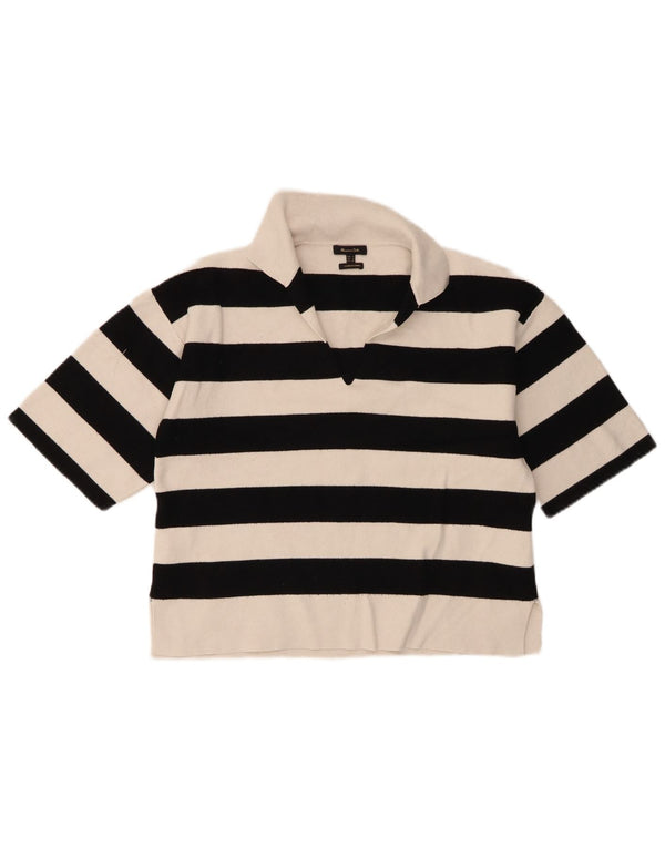 Massimo Dutti Polo Corto Extragrande para Mujer UK 10 Small Blanco Rayas