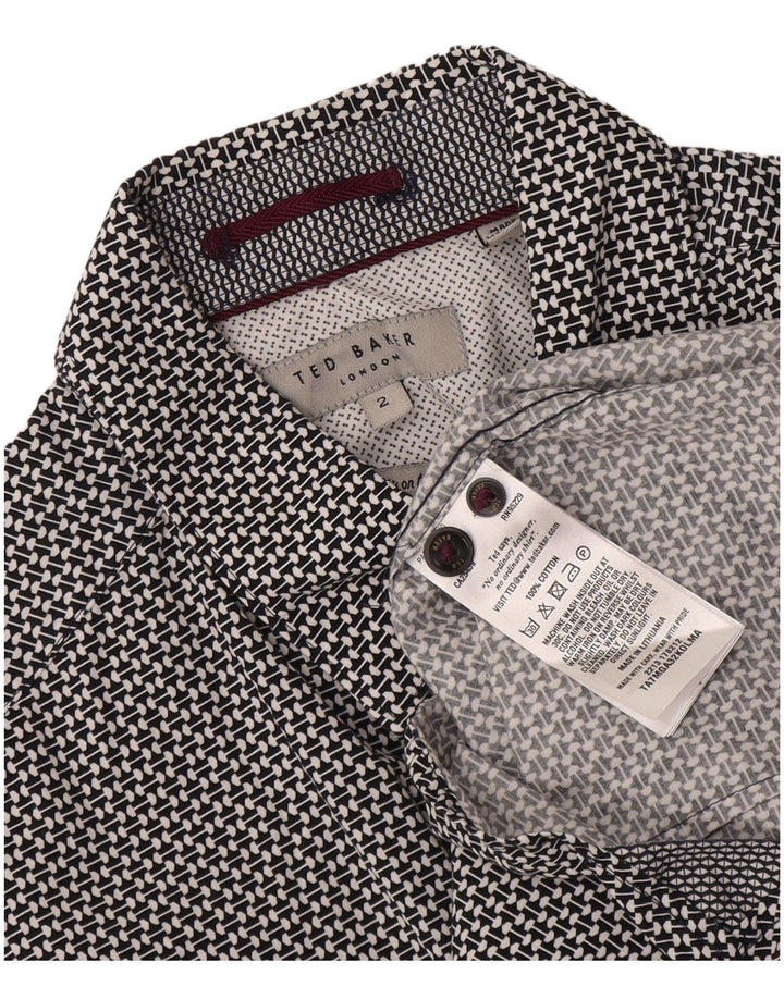 Ted Baker Mens Shirt Size 2 Small Black Geometric Cotton
