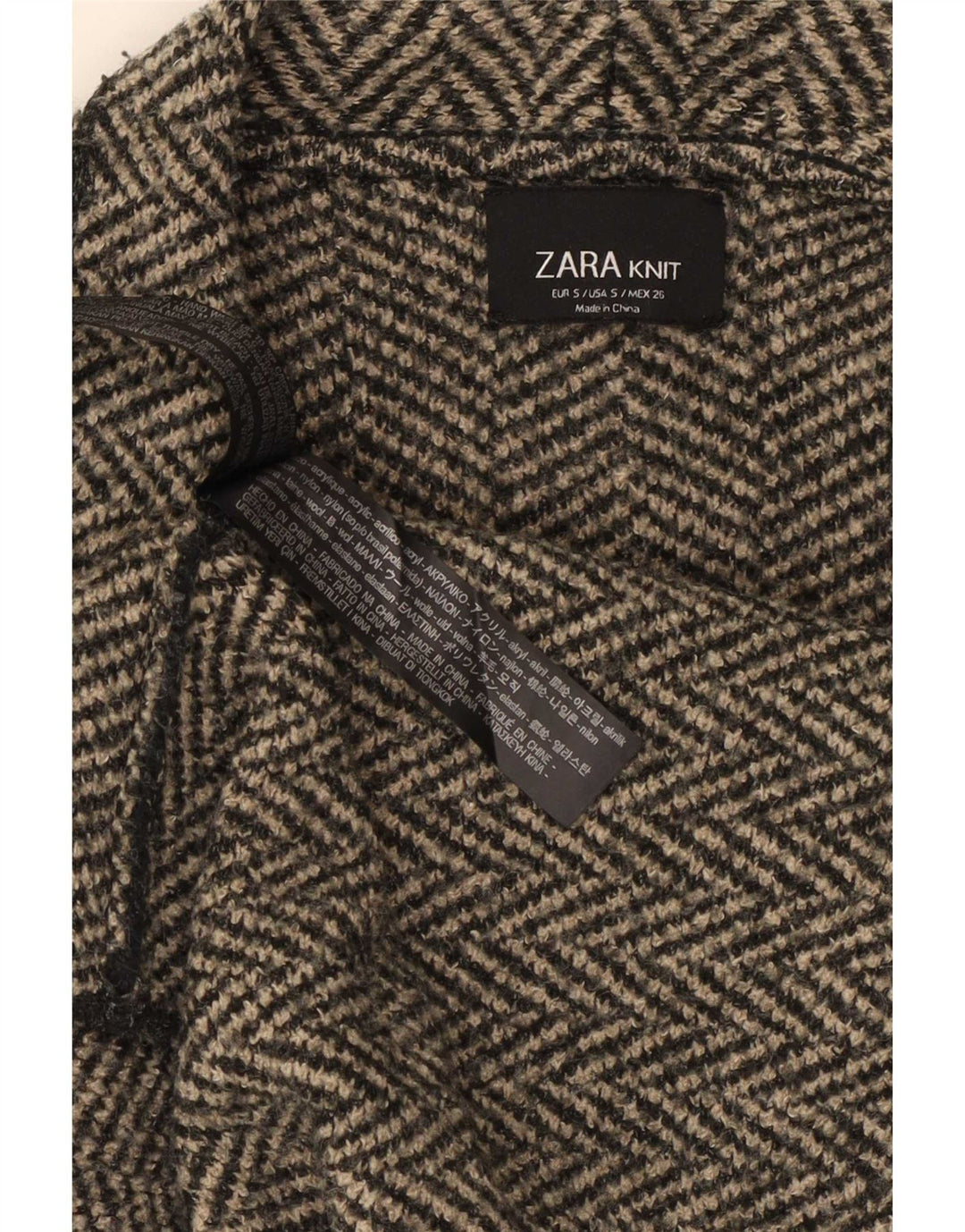 Zara Womens Asymétrique Ouvert Cardigan Pull UK 10 Petit Gris Chevrons