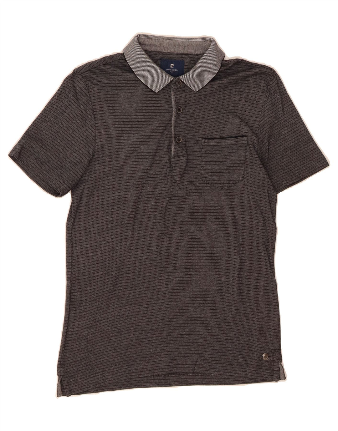 PIERRE CARDIN Mens Polo Shirt Small Grey Striped Vintage Pierre Cardin and Second-Hand Pierre Cardin from Messina Hembry 