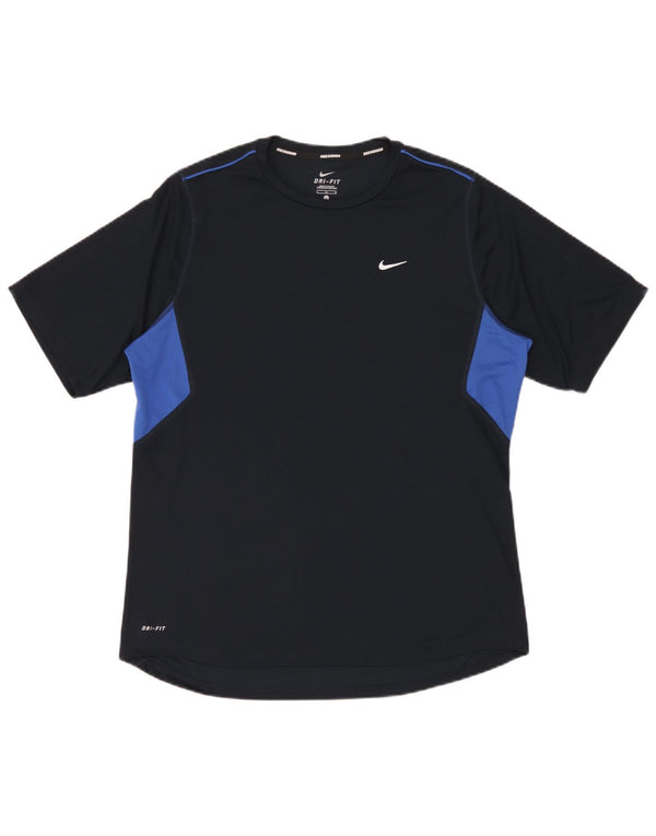 Nike Mens Dri Fit T-Shirt Top Large Navy Blue Colourblock